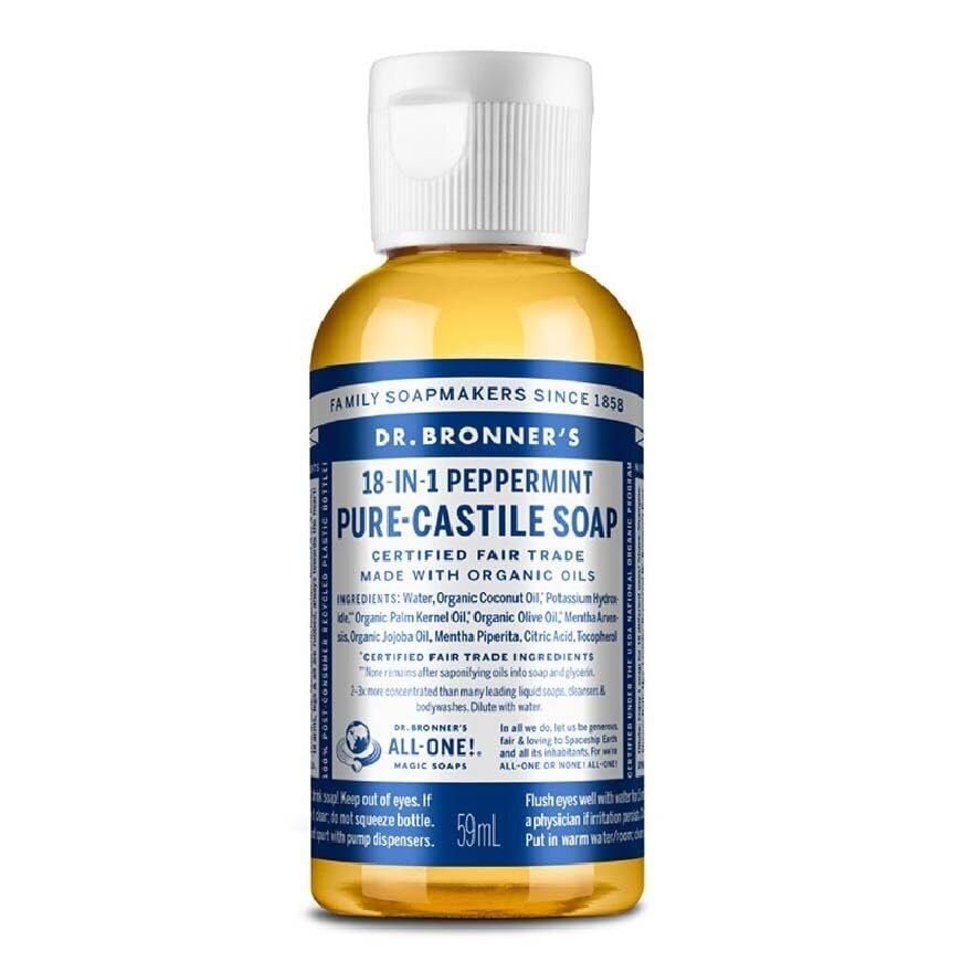Dr. Bronner's Pure-Castile Liquid Soap - Peppermint, Travel Size (2 oz) - Organic & Concentrated 18-in-1 Uses - görsel 1