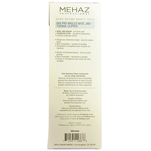 Mehaz 668 Pro Angled Wide Jaw Toenail Clipper – Stainless Steel, Clear, 3.4 Inch Avelisse