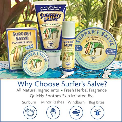 Island Soap & Candle Works Surfer's Salve - All Natural Skin Soothing Balm - Moisturizing Anti-Chafing Ointment for Insect Bites, Sunburn, Windburn, Chapped Lips, Rashes & New Tattoos - .8 Ounce - görsel 14