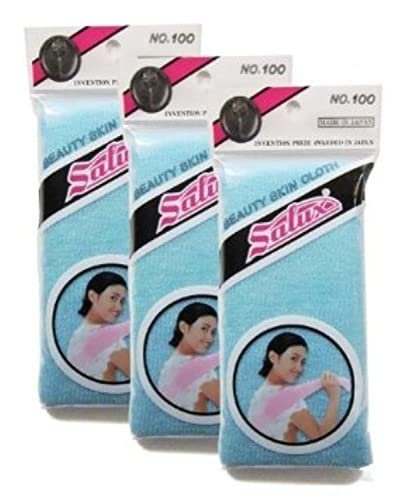 Salux Nylon Japanese Beauty Skin Bath Wash Cloth/Towel (3 Pack) - Blue Avelisse
