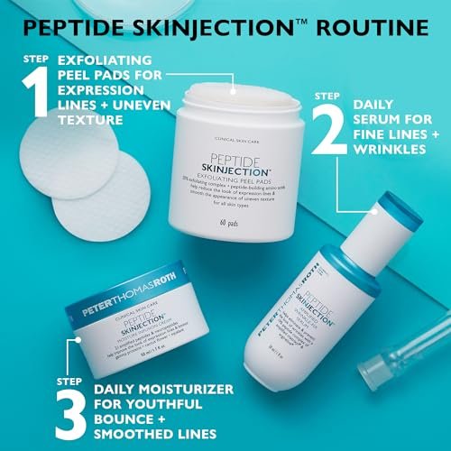 Peter Thomas Roth Peptide Skinjection Exfoliating Peel Pads - Smooth Expression Lines & Wrinkles, Fragrance-Free, Alcohol-Free, 60 Count Avelisse