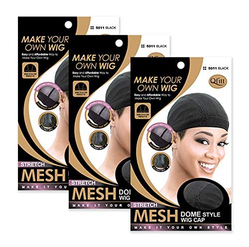 Qfitt Mesh Dome Style Wig Caps – 3 Pack, Black, One Size - görsel 1