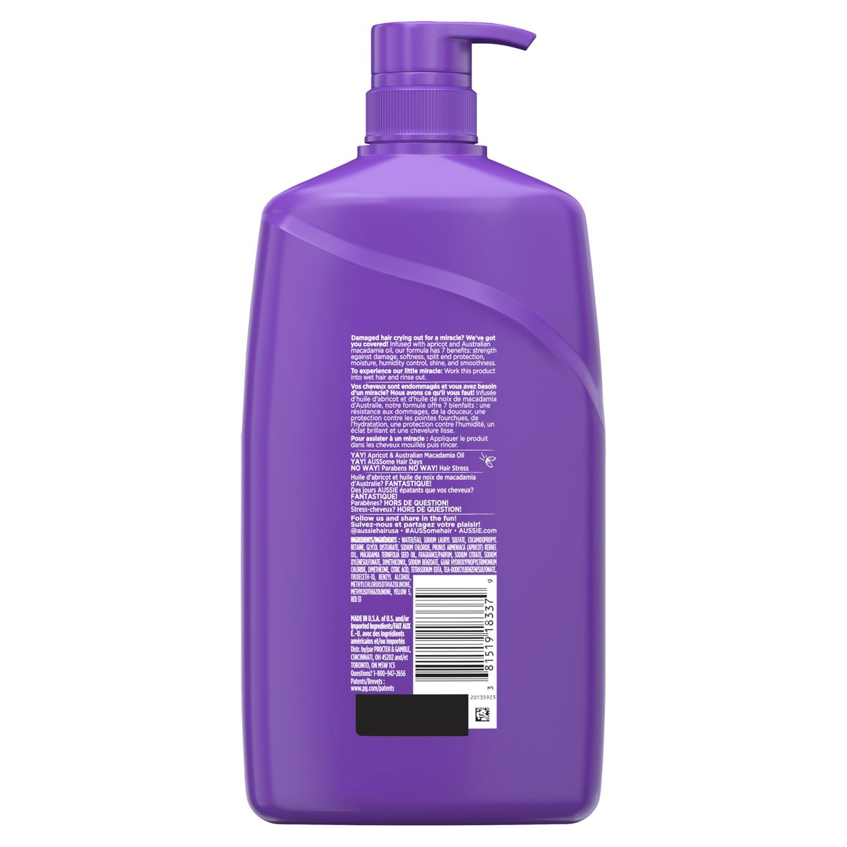 Aussie Total Miracle Shampoo with Apricot & Macadamia Oil, Paraben Free, 26.2 fl oz (Pack of 4) Avelisse