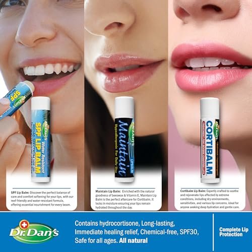 Dr. Dan's Complete Lip Care Kit - SunScreen SPF 30, CortiBalm for Chapped Lips, and Maintain Balm Moisturizer - Soothing Trio for Ultimate Health Avelisse