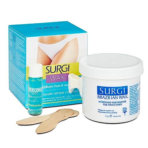 Surgiwax Brazilian Hard Wax Kit 4oz - Professional Waxing Kit for Hair Removal with Pre-Epilation Oil Avelisse