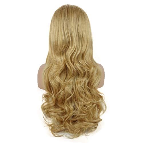 Lushy Wavy Long Two Tone Blonde Mix Wig - Half Hand Tied Heat Friendly Full Density Synthetic Lace Front Wig - görsel 8