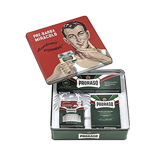 Proraso Shaving Kit - Vintage Gino Tin - Refreshing Pre Shave Cream, Shaving Cream & After Shave Balm for All Beard Types - Premium Italian Gift Set for Men in Collectable Tin Avelisse