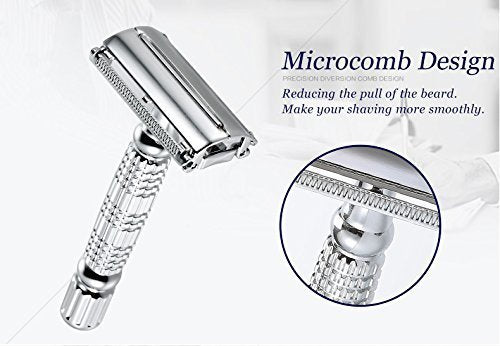 BAILI Butterfly Open TTO Double Edge Metal Safety Razor Wet Shaving Kit for Men Women - Includes Platinum Blades & Mirrored Travel Case (Silver) Avelisse