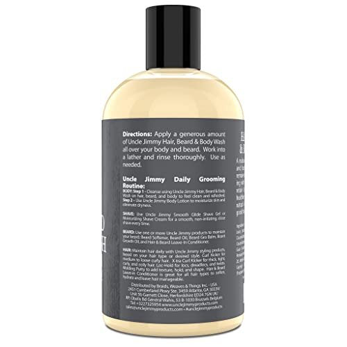 Uncle Jimmy Hair, Beard & Body Men's Wash - Sulfate Free, Paraben Free, 12 Fl Oz Avelisse