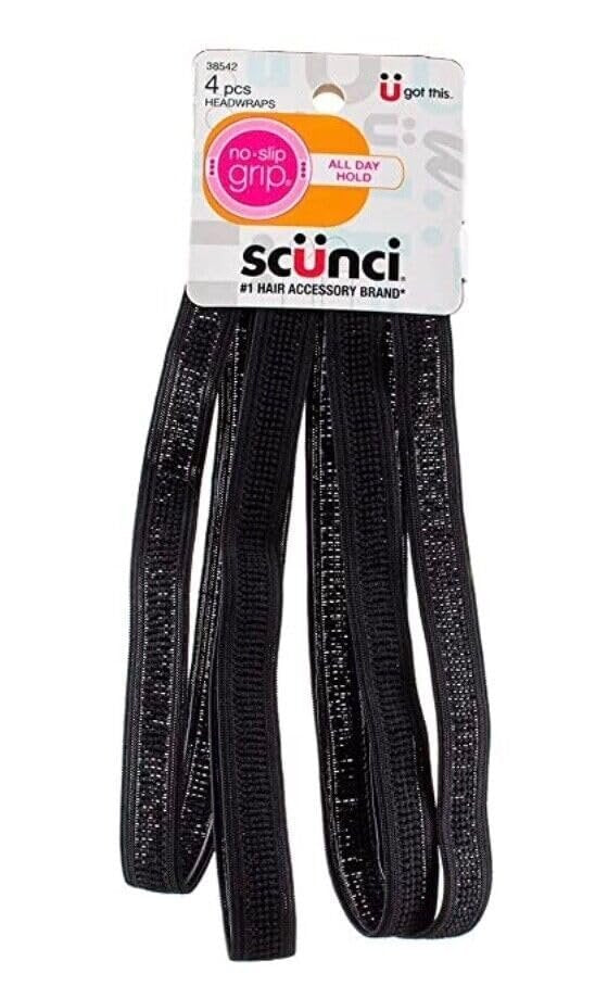 Scunci No-Slip Grip Headwraps Black 1.5 cm - 4 Pack | Fabric Headbands for Women & Men - görsel 1