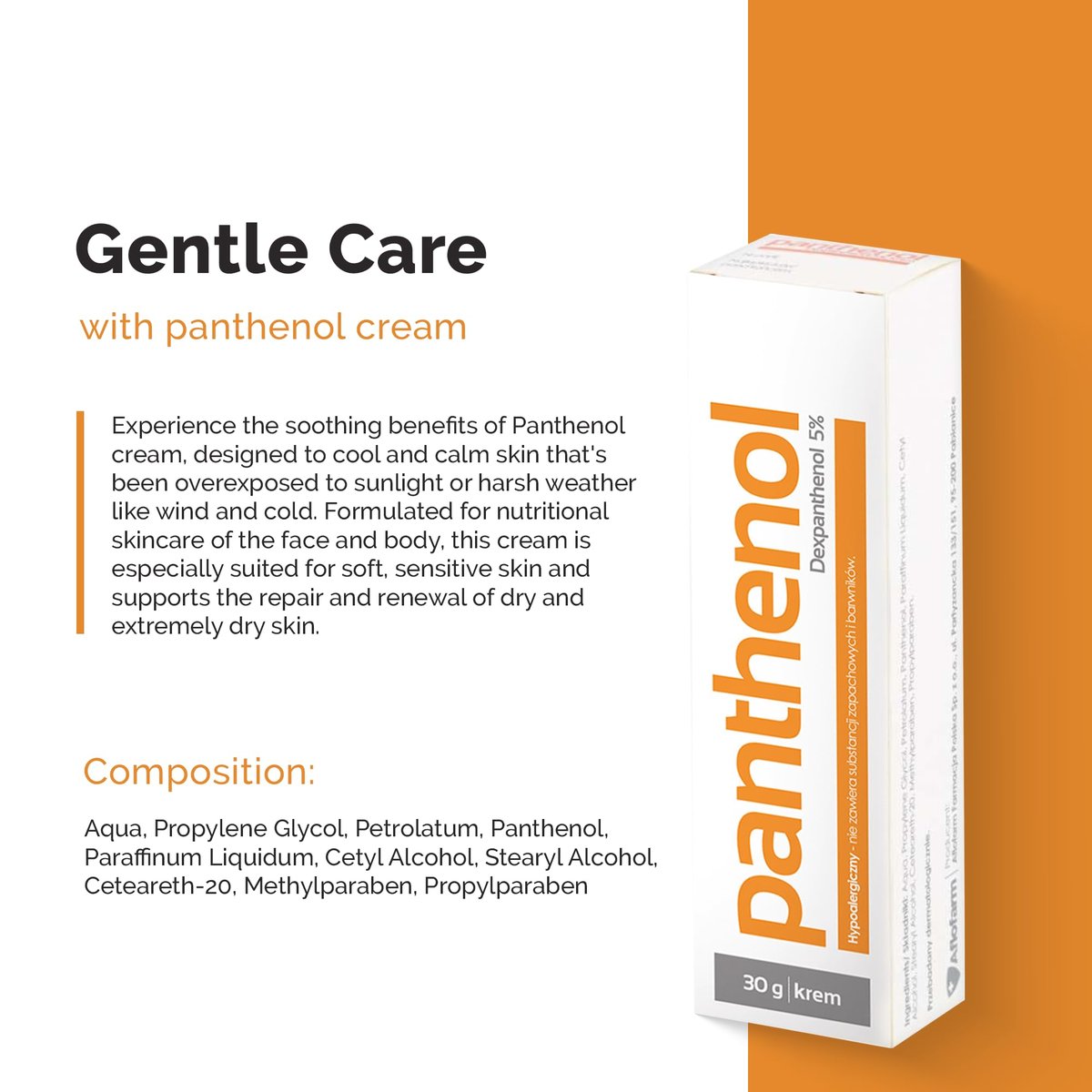 Panthenol Cream – Moisturizing & Nourishing Care for Sun-Exposed & Sensitive Skin – 30g Avelisse