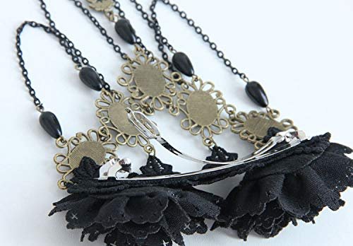 Gothic Vintage Black Lace Rose Flower Hair Clip with Pearl Chain Tassels - Barrettes for Women - görsel 9