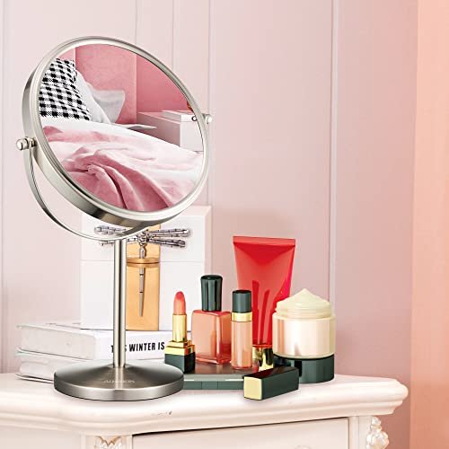 ALHAKIN 10x Magnifying Makeup Mirror, 8 Inch Tabletop Mirror with 1X/10X Magnification Double Sided, Standing Bathroom Makeup Mirror for Desk, Nickel Avelisse