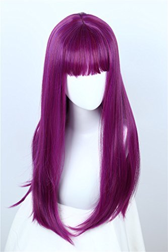 Linfairy Women's Long Straight Purple Mal Wig with Bangs – Halloween Costume & Cosplay Wig - görsel 12
