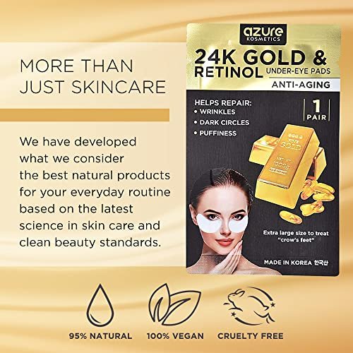 Azure Cosmetics 24K Gold & Retinol Anti Aging Under Eye Patches - Firming, Restoring & Hydrating Eye Mask for Fine Lines, Wrinkles, Dark Circles & Puffiness - Made in Korea (5 Pairs) - görsel 10