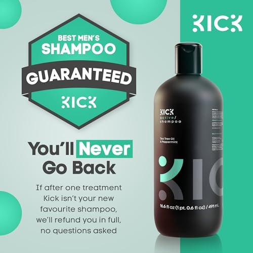 Kick Men's Shampoo - Peppermint & Tea Tree for Oil Control - Sulfate-Free, Refreshing Formula, Anti-Dandruff & Scalp Soothing - 16.6 oz Avelisse