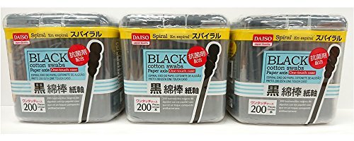 Spiral Black Cotton Swabs with Paper Axis and One-Touch Case - 200 Count (Pack of 3) - görsel 2