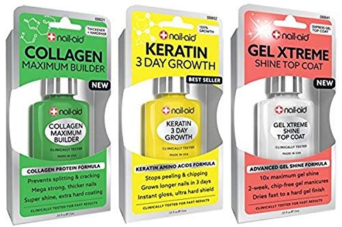 NAIL-AID Collagen Base + Keratin Growth + Gel Top Coat, Clear, 3 Count Avelisse