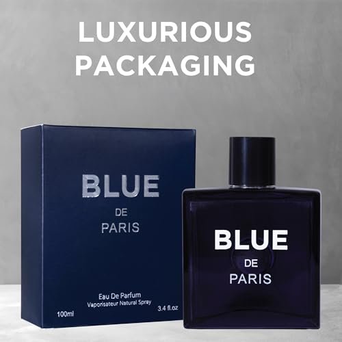 NovoGlow Blue De Paris For Men - 3.4 Fl. Oz. (100ml) Eau de Toilette - Refreshing Woody, Floral & Fruity Fragrance - Long-Lasting Masculine Scent, Ideal Gift Avelisse