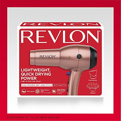 Revlon Light & Fast Hair Dryer 1875W - Ceramic Stunning Blowouts Easily and Comfortably (Copper, 3 Piece Set) Avelisse