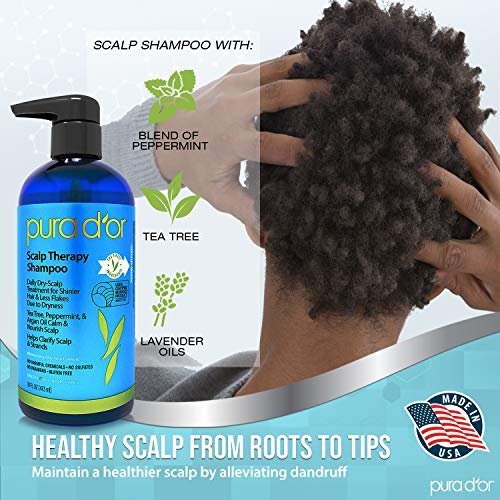 PURA D'OR Scalp Therapy Shampoo & Conditioner Set - Dry, Itchy Scalp Relief with Tea Tree, Peppermint, Argan Oil & Biotin - Hydrates & Nourishes Hair - 16 oz Each - All Hair Types, Men & Women Avelisse