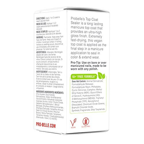 Probelle Top Coat Sealer – Quick Dry, High Shine Glossy Nail Polish Top Coat, 0.5 fl oz (15 mL) Avelisse
