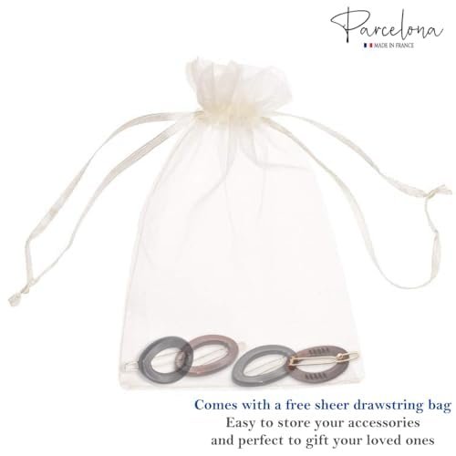 Parcelona French Eggie Oval Shell Black Mini Celluloid Acetate Side Slide Barrette Snap on Hair Clips - 4 Pieces Avelisse