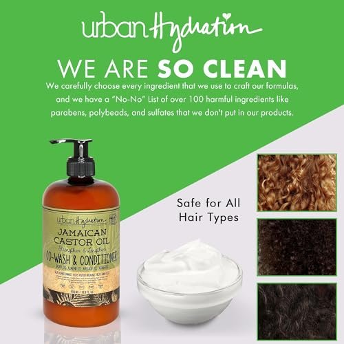 Urban Hydration Jamaican Castor Oil Co-Wash and Conditioner - Sulfate, Paraben & Dye Free - Cleanses, Hydrates & Repairs Damage for Soft, Strong & Shiny Hair - All Hair Types - 16.9 Fl Oz Avelisse