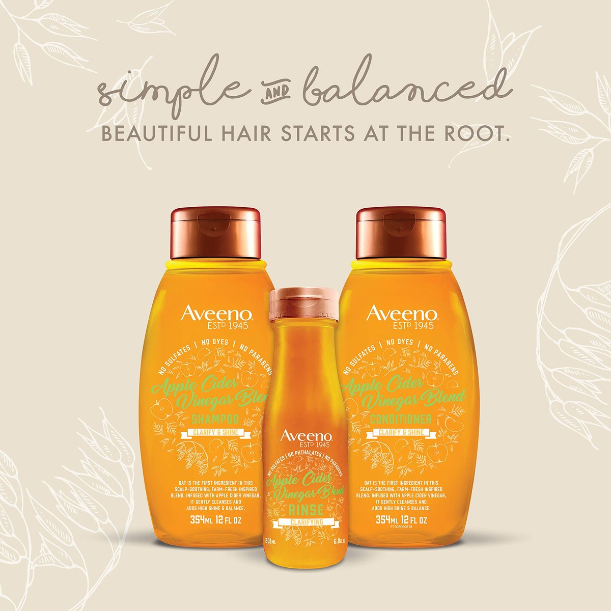 Aveeno Apple Cider Vinegar Clarifying In-Shower Rinse for Balanced, Shiny Hair - Sulfate-Free, pH-Balancing Treatment for Oily or Dull Hair, Paraben & Dye-Free, 6.8 Fl Oz - görsel 10