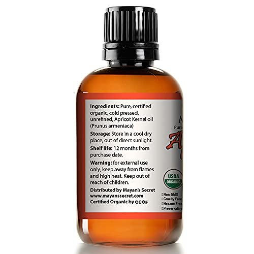 Organic Apricot Kernel Oil – Cold Pressed & Unrefined Moisturizing for Skin, Face, and Hair – Pure Apricot Seed Oil, 4 oz. with Dropper – USDA Certified Avelisse