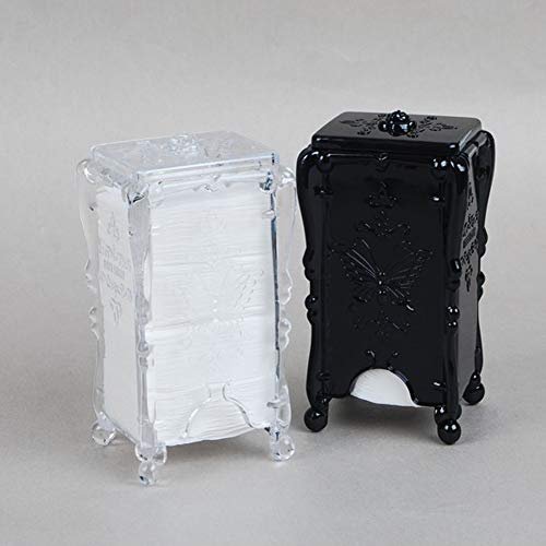 Black Acrylic Cotton Pads Holder Dispenser – Butterfly Pattern Makeup Cotton Pads Case Box Organizer with Lid for Storage of Nail Remover Pads & Beauty Tools Avelisse