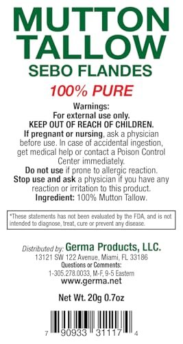 Germa Mutton Tallow Cream - 100% Pure Sebo Flandes Moisturizer for Hands & Sunburn Relief, Adult Skin Care, 0.7 oz - görsel 18