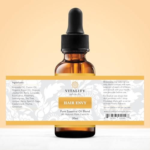 Vitality Extracts Hair Envy - Natural Hair Growth Serum with 15 Plant Extracts, 100% Pure Essential Oils - Strengthen Hair, Minimize Breakage, Stimulate Follicles Avelisse