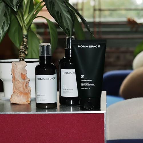 HommeFace Men's Daily Trio 3-Step Skincare Set - Face Wash, Herbal Spray Toner & Moisturizer with CICA, Tea Tree Leaf & Witch Hazel Extracts for All Skin Types Avelisse