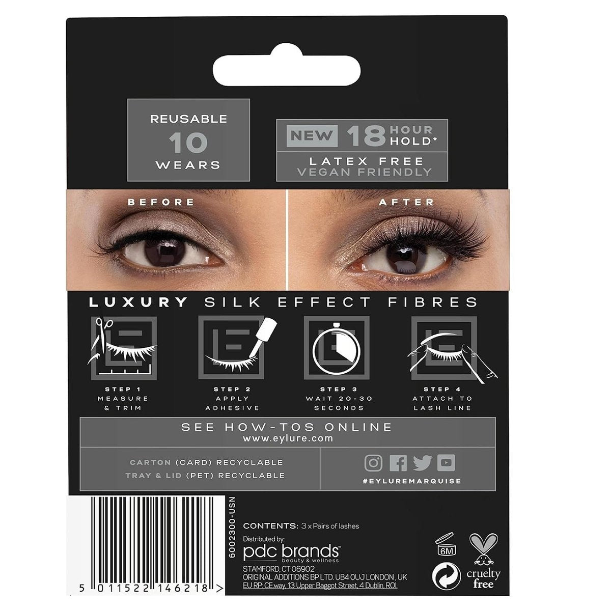 Eylure Luxe Silk Marquise False Lashes – 3 Pairs with Adhesive Included | Faux Mink, Black Avelisse