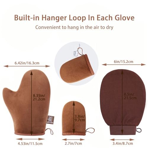 GAIYAH Self Tanning Mitt Applicator Kit - Complete Set with Back Applicator, Exfoliator Glove & Face Tanning Glove - görsel 14