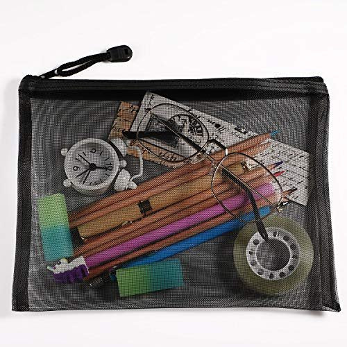 Norme 10-Piece Black Mesh Makeup Bags - Cosmetic Travel Organizer Pouches with Zipper, Nylon Pencil Case, 9.5 x 7.1 Inches Avelisse