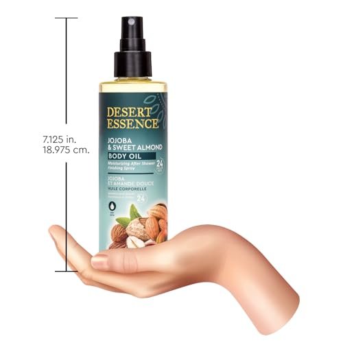 Desert Essence Jojoba & Sweet Almond Body Oil Spray - 8.28 fl oz, Gluten-Free, Vegan, Cruelty-Free, 24-Hour Moisture, Soothes Sensitive Skin, Illuminating Body Spray Avelisse