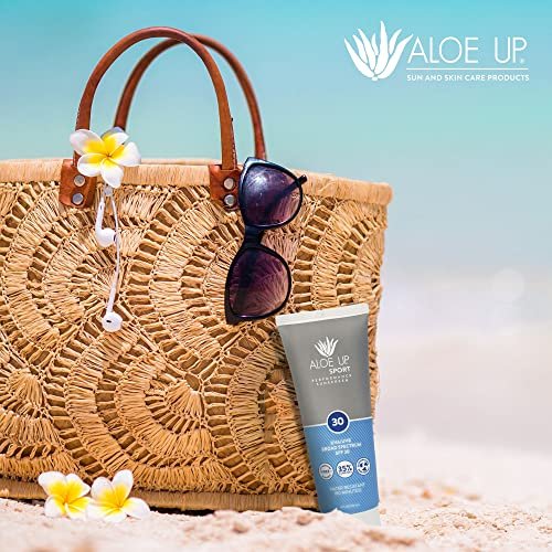 Aloe Up Sport Sunscreen Body Lotion SPF 30 – Broad Spectrum Sunblock with Hydrating Aloe Vera Gel – Non Greasy, No White Cast, Reef Friendly, Fragrance Free – 6 Fl Oz Avelisse