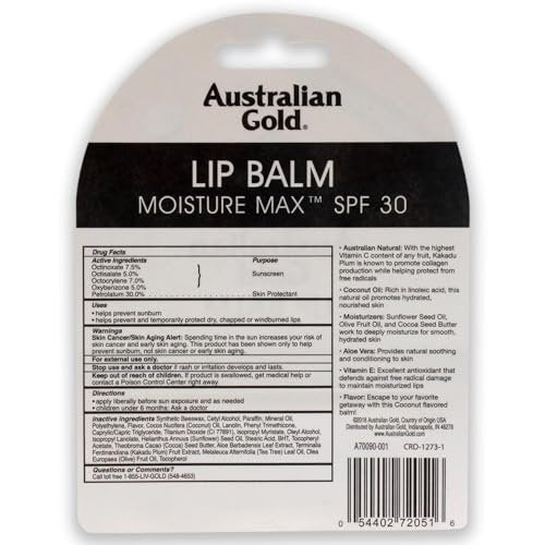 Australian Gold SPF 30 Lip Balm - 0.15 oz Moisturizing Sunscreen for Lips Avelisse