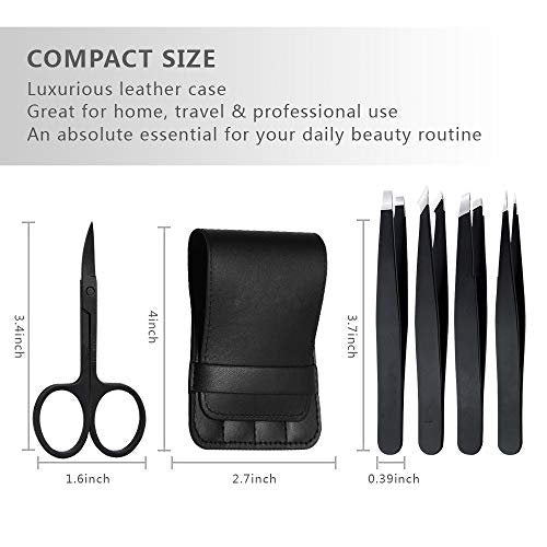 Professional Stainless Steel Tweezers Set 5-Piece with Scissors and Leather Travel Case - Precision Eyebrow, Splinter & Ingrown Hair Removal Tool Kit - görsel 10