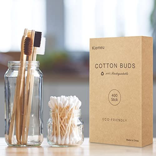 Kiemeu Bamboo Cotton Swabs with Wooden Sticks – 400 Count Eco-Friendly Cotton Buds for Ears, Face, and Cleaning - görsel 14
