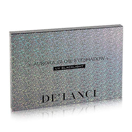 DE'LANCI Neon Eyeshadow Palette Glow in the Dark - 9.6 oz Aurora Glow UV Blacklight Matte & Glitter Fluorescent Eye Shadows - Highly Pigmented Halloween Christmas Makeup Kit Avelisse