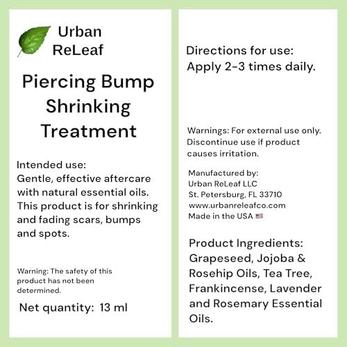 Urban ReLeaf Piercing Bump Shrinking Treatment – Gentle Natural Aftercare with Essential Oils, Roller-Ball Applicator for Scars, Nodules, Cartilage, Nose, Ear Spots Avelisse