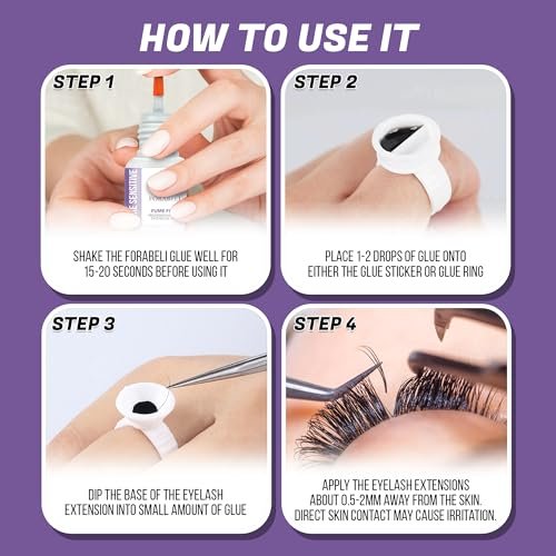 Forabeli Pure Sensitive Eyelash Extension Glue - Fume-Free, 6-7 Second Drying, 4 Weeks Retention, Black 5ml Avelisse