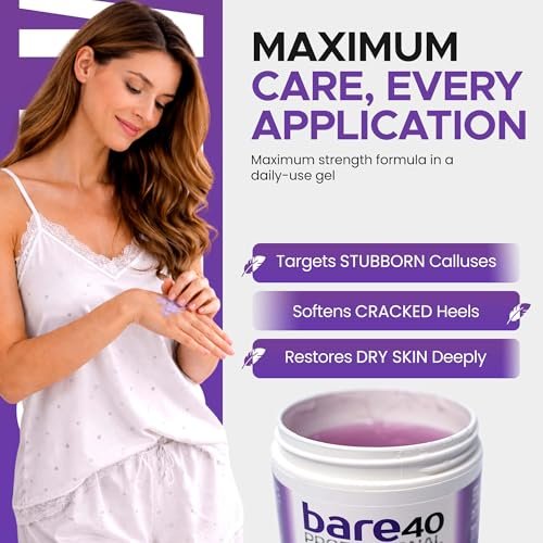 BARE 40 PRO 40% Urea Gel with 2% Salicylic Acid, Hyaluronic Acid, Tea Tree Oil & Aloe Vera – Exfoliating & Hydrating Foot and Body Gel for Dry, Rough Skin, 4oz Jar, Made in USA Avelisse