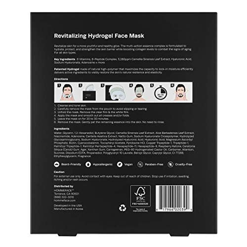 HommeFace Men’s Revitalizing Hydrogel Facial Mask Set (5ct) - Hydrating, Beard-Friendly, Anti-Aging, Soothing Face Sheet Masks with Hyaluronic Acid, Vitamins & Peptides - görsel 16