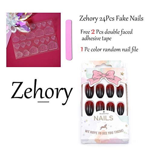 Zehope Glossy Press on Nails – Black Coffin Ombre Fake Nails for Halloween (Red Black, 24 Pcs) - görsel 12