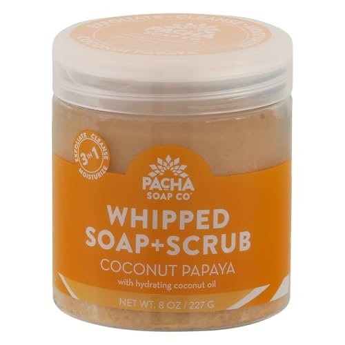 Pacha Soap Coconut Papaya Whipped Soap Scrub, 8 oz – Exfoliating Body Scrub Avelisse