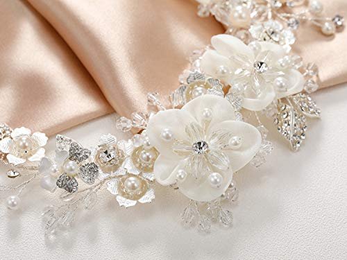 SWEETV Ivory Tulle Flower Girl Headpiece – Pearl Princess Wedding Headband for Girls, Birthday Party, First Communion Avelisse